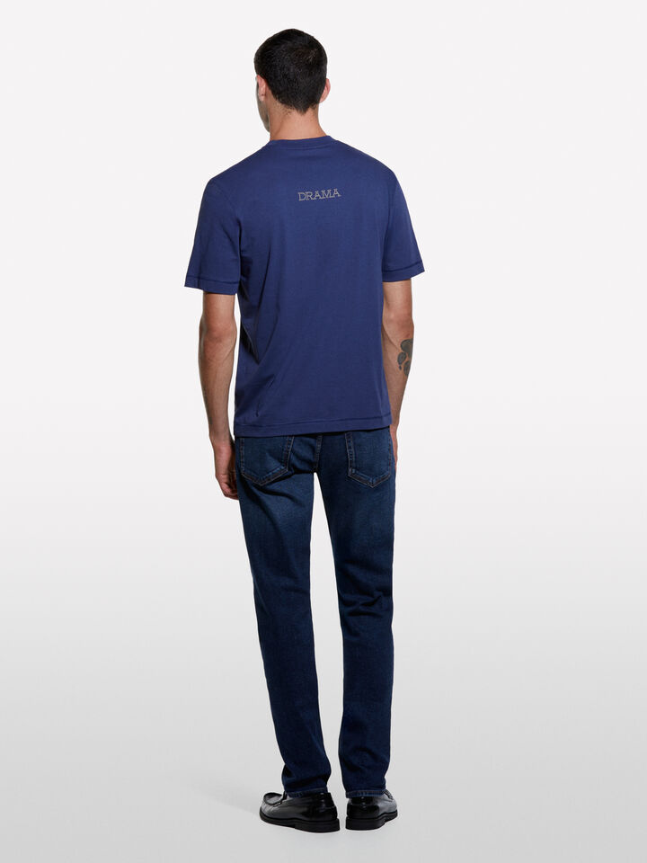 Dark blue t-shirt with print - men's short sleeve t-shirts - Blue | Sisley image number 2